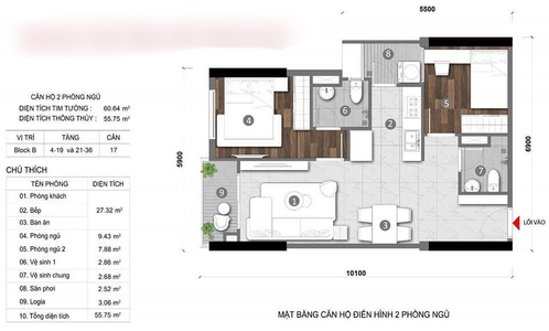  Căn hộ Opal Skyline nội thất cơ bản diện tích 59.31m²