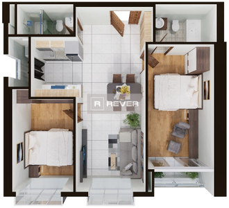 Căn hộ Terra Mia có 2 phòng ngủ, không có nội thất.