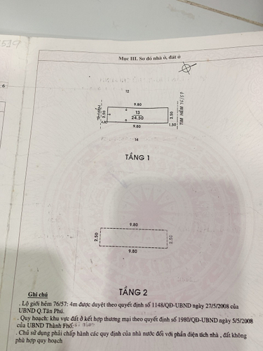 Nhà phố Quận Tân Phú Nhà phố có cửa hướng Đông Bắc, bàn giao nhà không có nội thất.