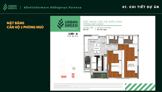  Căn hộ Urban Green không có nội thất diện tích 82.3m².