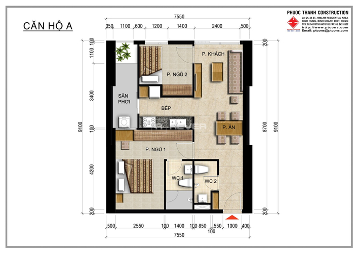  Căn hộ Centana Thủ Thiêm hướng Đông Bắc, diện tích 64m²