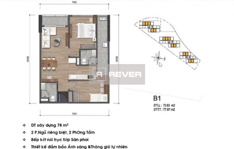  Căn hộ Mizuki Park không có nội thất diện tích 77.97m².