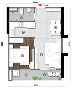 Layout căn hộ Opal Skyline Căn hộ Opal Skyline hướng ban công nam không có nội thất diện tích 50m²