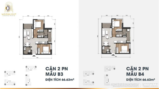  Căn hộ Moonlight Centre Point hướng ban công tây bắc nội thất cơ bản diện tích 66.63m².