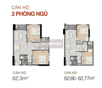layout căn hộ New Galaxy Căn hộ New Galaxy thiết kế 2 phòng ngủ, không có nội thất.