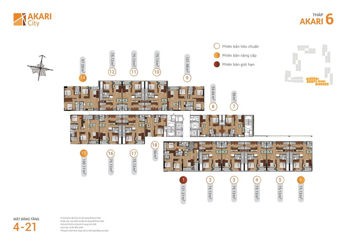 Căn hộ Akari City, Quận Bình Tân Căn hộ Akari City tầng 4 diện tích 75.13m2, bàn giao không nội thất.
