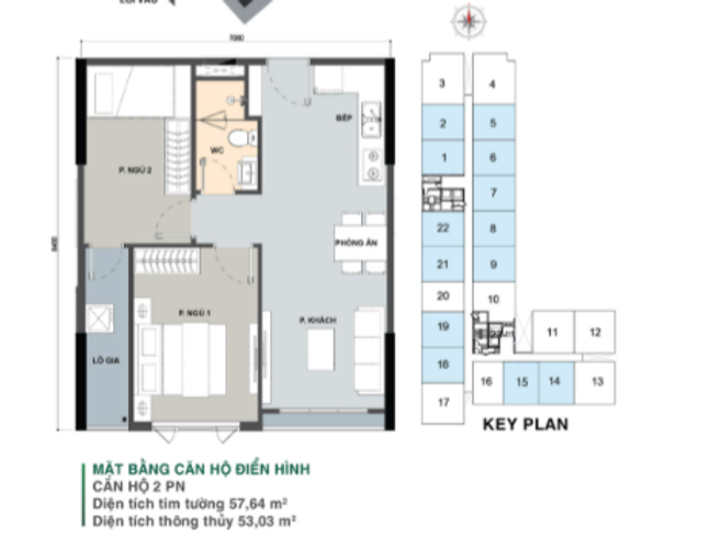  Căn hộ Picity High Park diện tích 58.64m2.