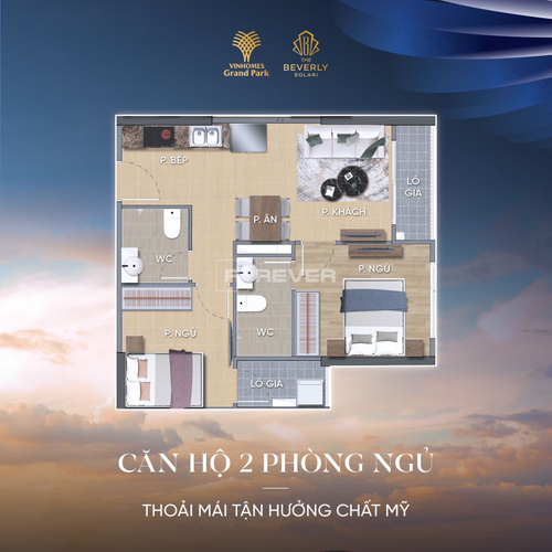  Căn hộ Vinhomes Grand Park hướng ban công bắc nội thất cơ bản diện tích 59.3m².