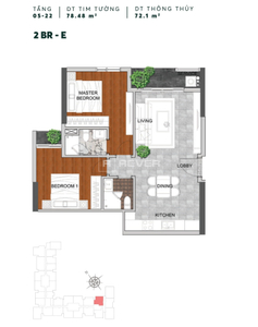 Căn hộ Urban Green hướng ban công tây nam không có nội thất diện tích 76.4m².