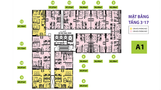  Căn hộ Topaz Home 2 không có nội thất diện tích 69m².
