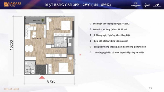 Căn hộ Akari City nội thất cơ bản diện tích 84m²