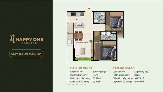 Căn hộ Happy One Thạnh Lộc tầng 5 thiết kế 2 phòng ngủ, không có nội thất.