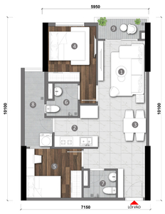 Căn hộ Opal Skyline, Thuận An Căn hộ Opal Skyline tầng 28 thiết kế 2 phòng ngủ, không có nội thất.