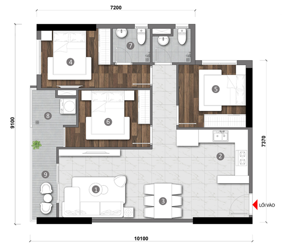 layout căn hộ Opal Skyline Căn hộ Opal Skyline tầng 31 thiết kế hiện đại, không có nội thất.