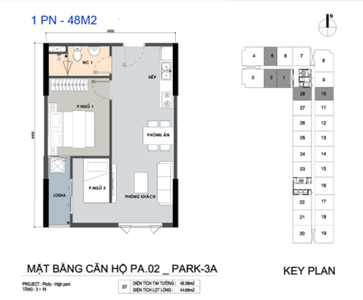  Căn hộ Picity High Park hướng ban công bắc không có nội thất diện tích 48.58m²