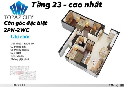 Căn hộ Topaz City, Quận 8 Căn hộ Topaz City tầng 23 diện tích 63m2, nội thất cơ bản.