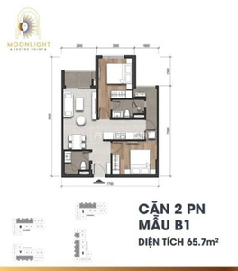 Căn hộ Moonlight Centre Point hướng ban công nam nội thất cơ bản diện tích 65.7m².