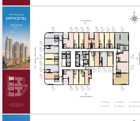  Office-tel Astral City hướng ban công nam nội thất cơ bản diện tích 34m².
