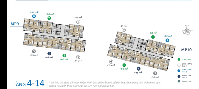  Căn hộ Mizuki Park hướng ban công tây bắc không có nội thất diện tích 71m².
