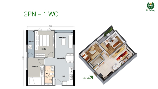  Căn hộ Picity High Park hướng ban công bắc không có nội thất diện tích 57.64m²