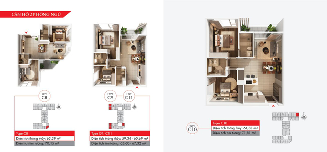  Căn hộ Astral City hướng ban công đông nam không có nội thất diện tích 70m²