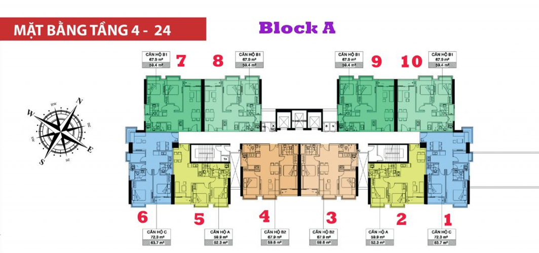  Căn hộ Terra Mia hướng ban công tây bắc nội thất cơ bản diện tích 68m²