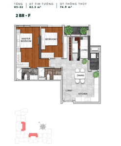  Căn hộ Urban Green hướng ban công đông nam không có nội thất diện tích 82.3m².