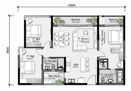 Căn hộ Diamond Alnata Plus không có nội thất diện tích 104m²