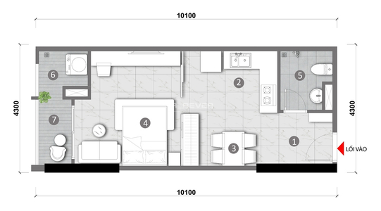  Office-tel Opal Skyline hướng ban công tây nội thất cơ bản diện tích 40m².