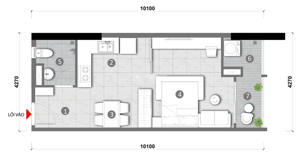  Căn hộ Opal Skyline hướng ban công đông nội thất cơ bản diện tích 41.21m²