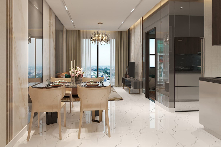 nhà mẫu căn hộ Opal Skyline Căn hộ Opal Skyline thiết kế hiện đại, ban công Tây Bắc