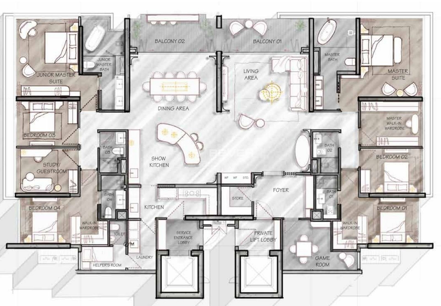 Căn hộ The Metropole Thủ Thiêm đầy đủ nội thất diện tích 168m².