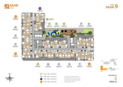  Căn hộ Akari City hướng ban công đông nội thất cơ bản diện tích 63m²