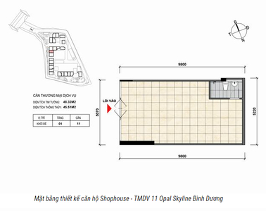 Shop-house Opal Skyline không có nội thất diện tích 48.12m².