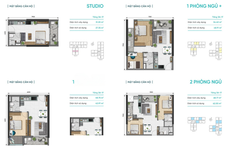  Căn hộ D-Aqua hướng ban công tây nội thất cơ bản diện tích 68.77m².