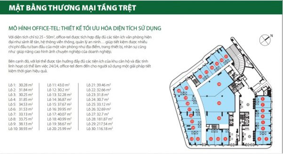  Shophouse Garden Gate diện tích 40m2, cửa hướng Đông Nam.