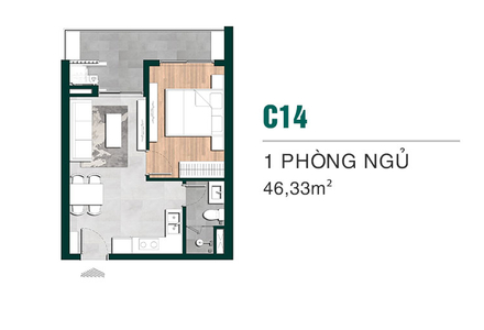 Căn hộ Lavita Thuận An hướng ban công tây bắc không có nội thất diện tích 46.33m²