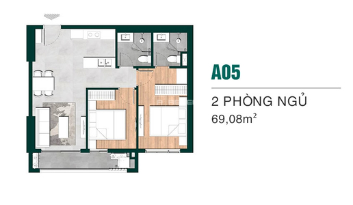 Căn hộ Lavita Thuận An không có nội thất diện tích 69m².