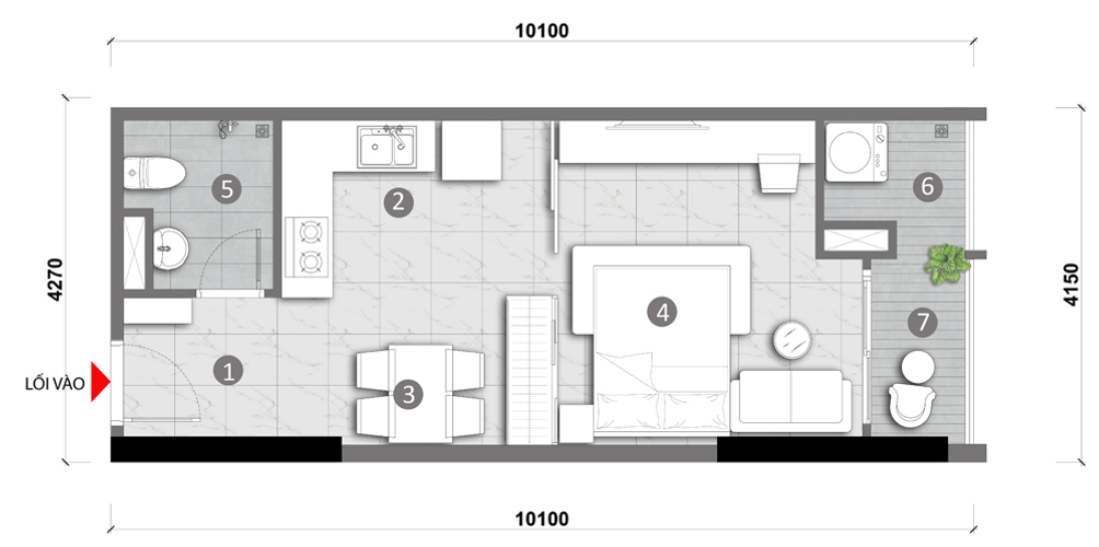 layout căn hộ Opal Skyline Căn hộ Opal Skyline hướng ban công đông không có nội thất diện tích 40m²