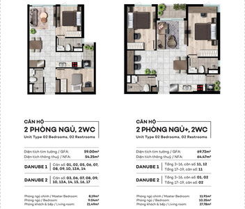  Căn hộ Westgate hướng ban công nam nội thất cơ bản diện tích 59m².