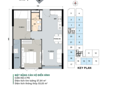  Căn hộ Picity High Park hướng ban công đông không có nội thất diện tích 57.64m²
