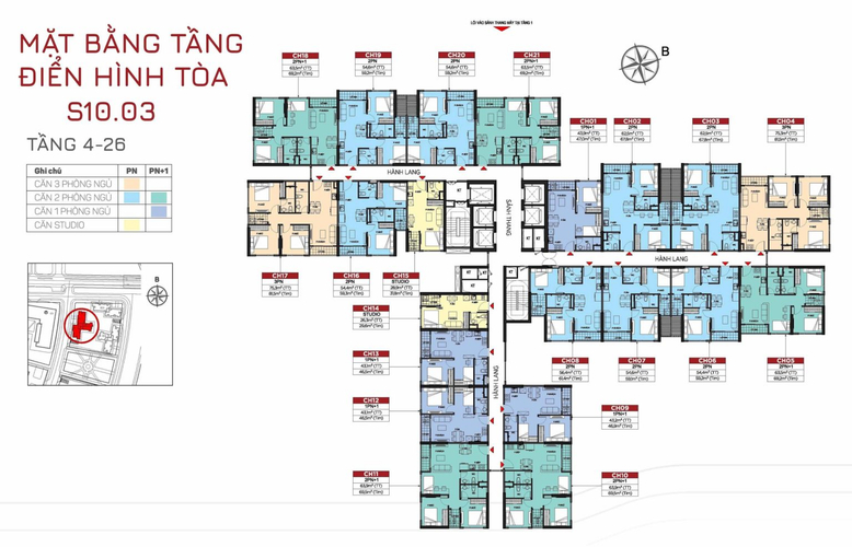  Căn hộ Studio Vinhomes Grand Park hướng ban công đông nam không có nội thất diện tích 31.8m²