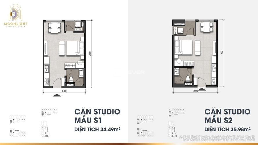  Căn hộ Studio Moonlight Centre Point hướng ban công tây nội thất cơ bản diện tích 34.49m².