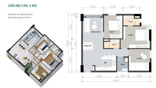 Căn hộ Picity High Park, Quận 12 Căn hộ Picity High Park tầng 10 có 3 phòng ngủ, không có nội thất.