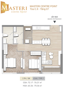  Căn hộ Masteri Centre Point hướng ban công tây bắc nội thất cơ bản diện tích 72.92m²