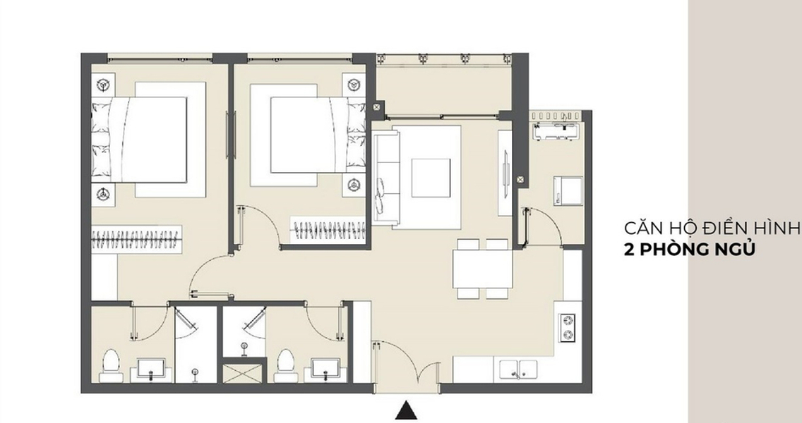 Căn hộ Masteri Lumiere Riverside thiết kế 2 phòng ngủ.