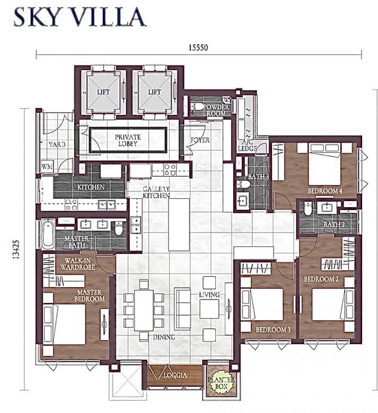 Căn hộ Feliz en Vista hướng ban công đông nam nội thất cơ bản diện tích 181.09m²