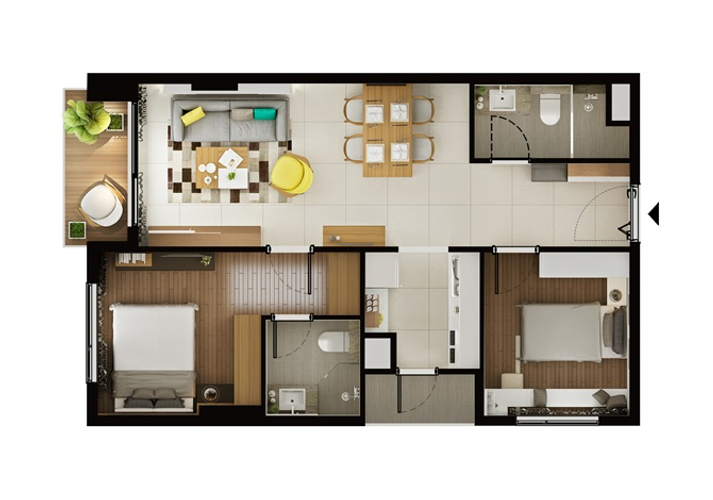  Căn hộ Rivera Park Sài Gòn hướng ban công đông bắc không có nội thất diện tích 73.97m²