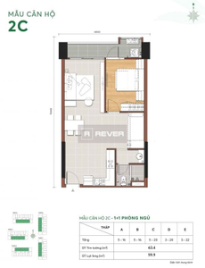  Căn hộ MT Eastmark City diện tích 63.4m2 rộng thoáng.