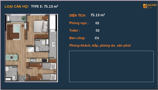 Căn hộ Akari City, Quận Bình Tân Căn hộ Akari City tầng 4 diện tích 75.13m2, bàn giao không nội thất.